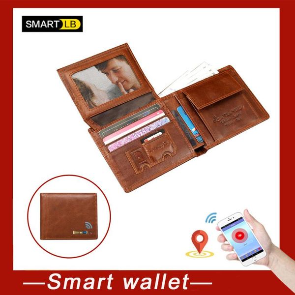 

wallets smart wallet bluetooth gps record crazy horse leather short holders male coin purse genuine men, Red;black