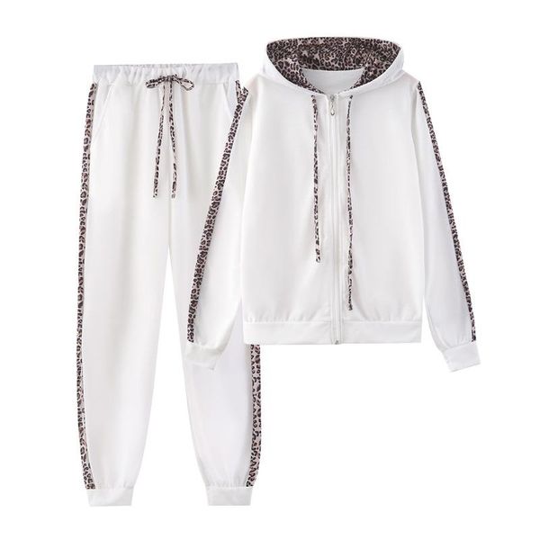 

two piece dress wepbel 2021 set and pants long sleeve leopard print zipper hooded sweatshirt 2 outfits for women, White