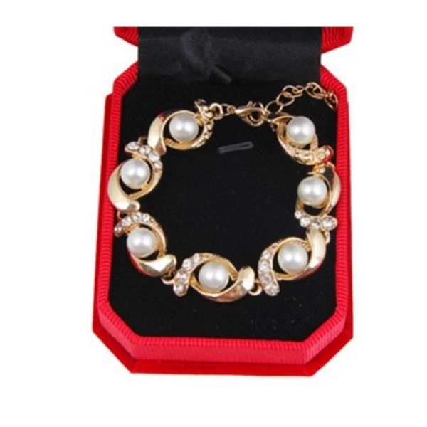 

wholesale 5pcs/lots noble yellow gold filled chain inlay crystal pearl women's bracelet up-market gift 16.29y4.9t, Black