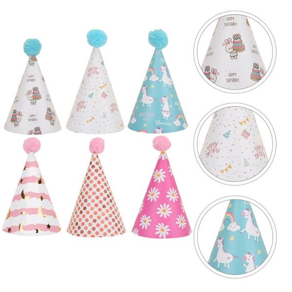 

party hats 6pcs creative birthday lovely pompom (assorted style)