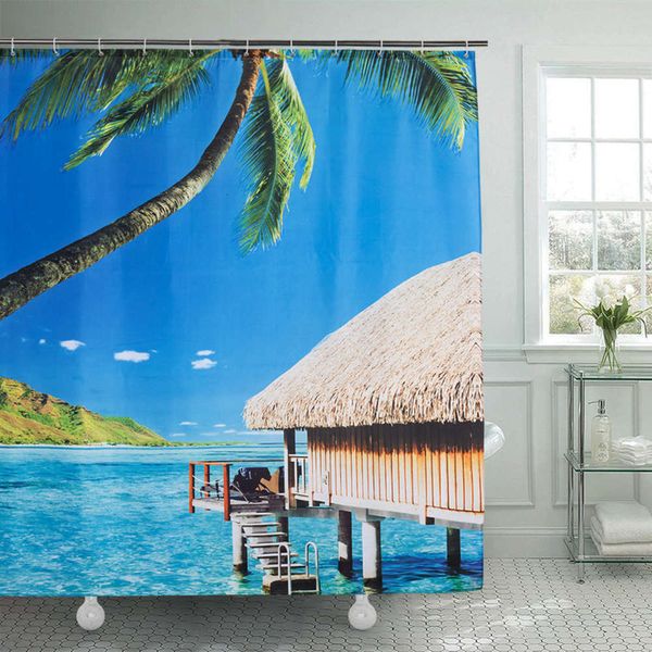 

printing bath curtain tropical ocean polyter bath curtain waterproof bath curtain