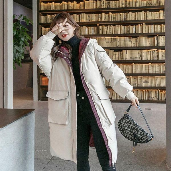 

women's down & parkas hooded thicken ladies cotton winter jacket 2021 female warm loose long coat plus size windproof womens snow outer, Black