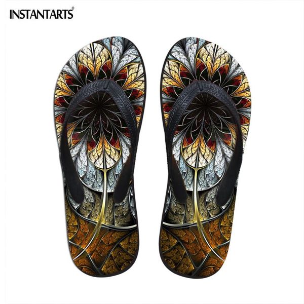 

slippers instantarts women vintage floral printed casual beach flip flops woman non-slip comfy ladies summer flat shoes plus big, Black