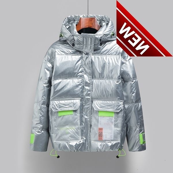 

hip winter hop white duck down jacket men 2021 fashion short section handsome thick korean style men's tooling coats, Black