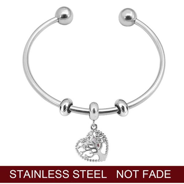 

charm bracelets jewelry women's stainless steel twisted heart tree of life bracelet adjustable bangle gift, Golden;silver