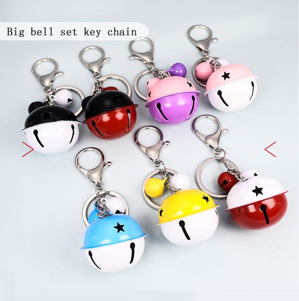 

lovely alloy key rings candy color keychain star pattern 4cm double color round bell 1.5cm small bell accessories gift bag pendant, Slivery;golden