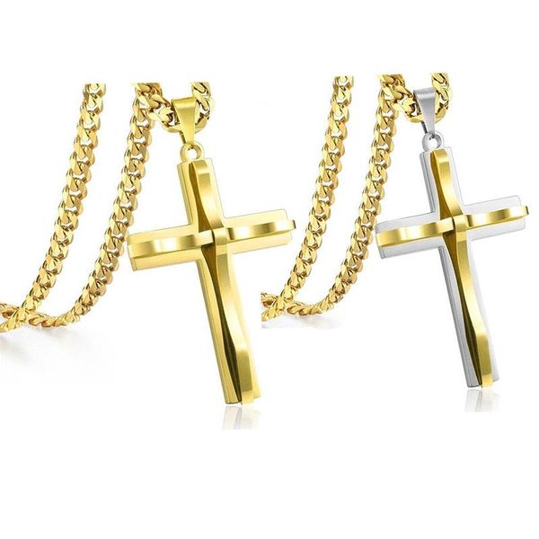 

pendant necklaces men women cross necklace cuban link chain stainless steel hip hop party gift faith jewelry, Silver