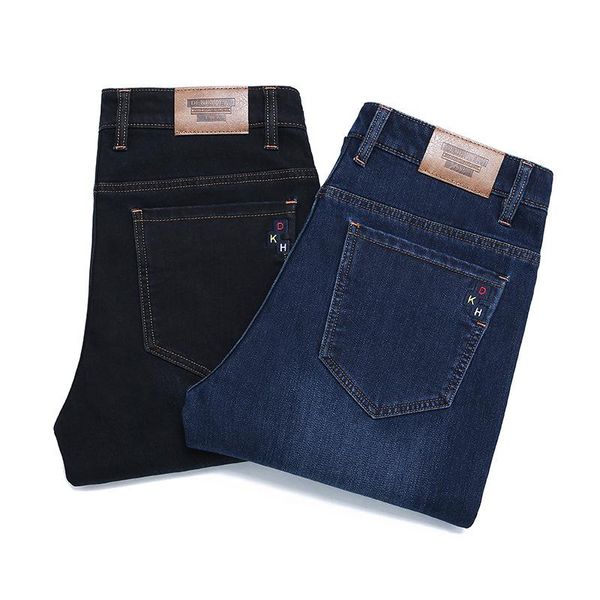 

men's jeans straight autumn business fashion black blue classic clothing brand stretch denim trousers