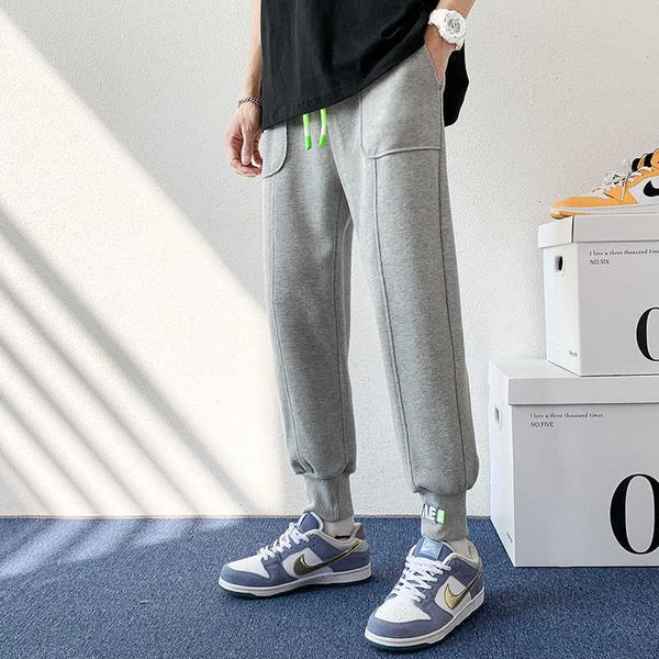 

spring summer grey sweatpants men streetwear ankle length drawstring loose harem trousers male casual jogger pants p0811, Black