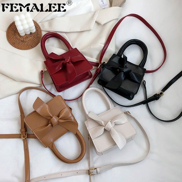 

korean simple mini bow handbags mujer leisure solid color crossbody bolsa trendy design lady shoulder purses female elegant sac c0228