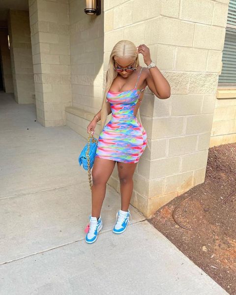 

casual dresses vavcy 2021 summer tie dye matching bandage women dress mini, Black;gray