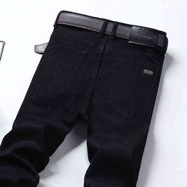

black branded men's stretch jeans spring summer business casual loose straight denim trousers male autumn slim pants 211120, Blue
