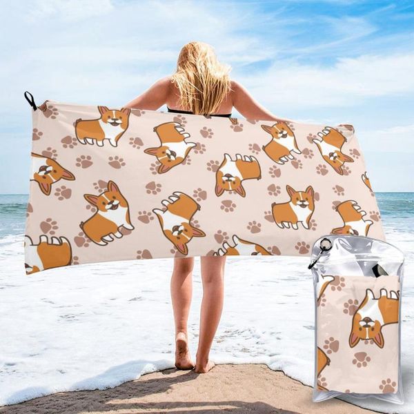 

towel ultralight compact quick drying cartoon corgis dogs microfiber camping hiking hand face outdoor travel kits