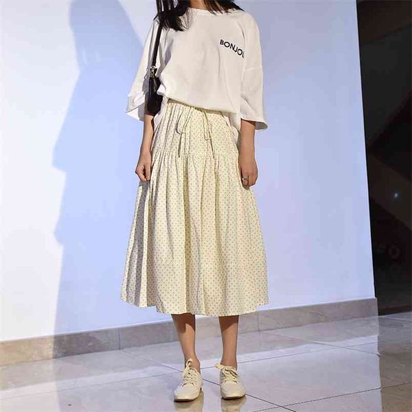 

autumn & winter simple solid color wave dot elastic high waist show thin casual women a-line long skirt 210527, Black