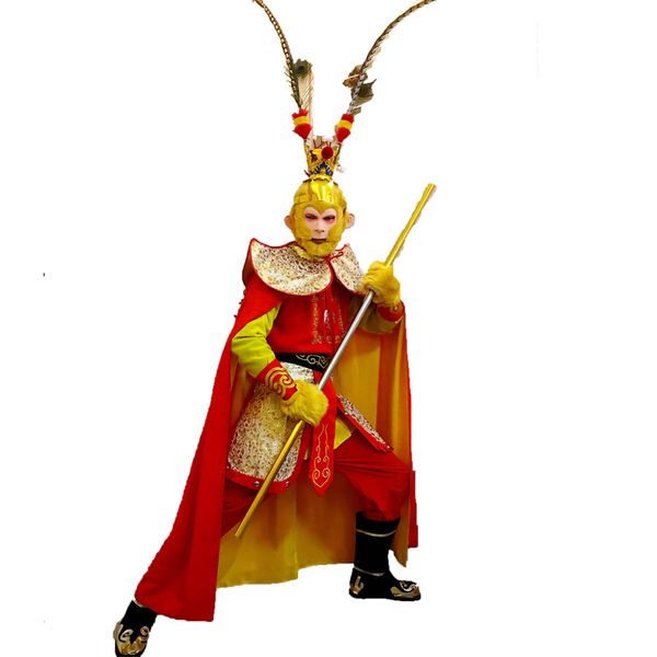 

festivals new year's day monkey king costume sun wu kong outfit performance clothes xi you ji great sage equal to heaven costume, Black;red