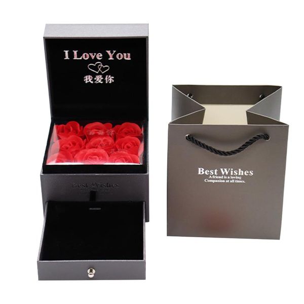 

unfade flower gift box artificial rose necklace ring storage case jewelry packaging box for valentine's day proposal weeding
