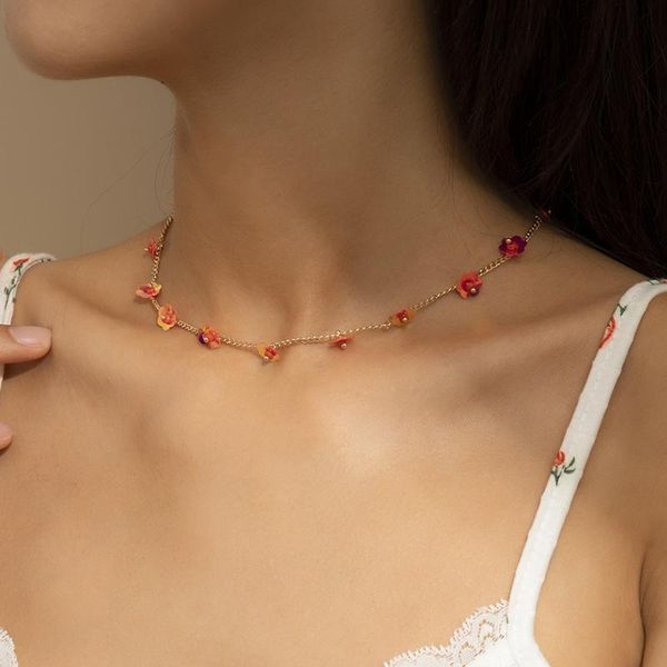 

pendant necklaces vsnow fashion bling sequins flower necklace for women trendy thin chain beads red green floral choker, Silver
