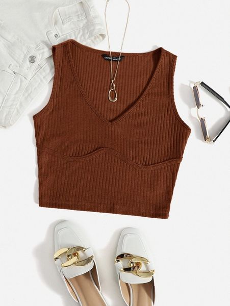 

solid rib-knit crop tank k9xl#, White