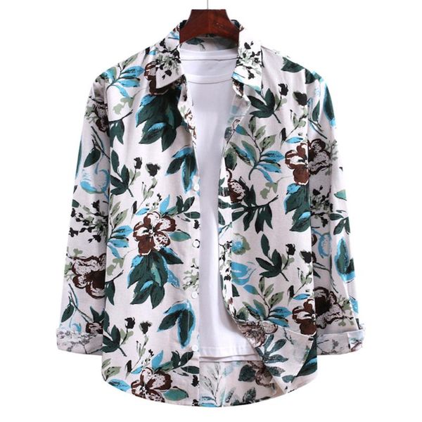 

hawaii floral printed autumn men shirt casual men's shirt winter cotton breathable long sleeve shirts fashion buttons clothing, White;black