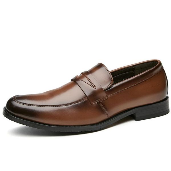 

dress shoes business leather formal suit men's one foot slip loafers wedding banquet shoe, Black