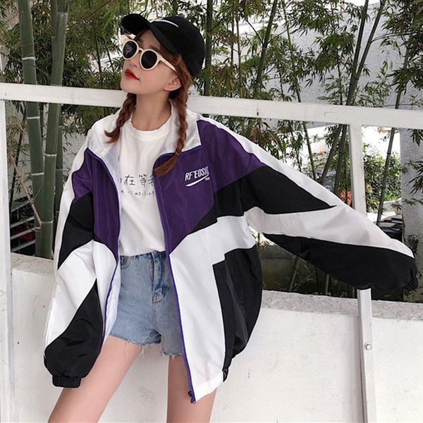 

harajuku contrast stitching jacket fashion men's and women's summer street hip hop loose couple spring bf, Black;brown