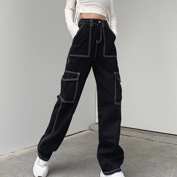 

women's jeans fashion denim trousers winter women high waist multi pockets, Blue