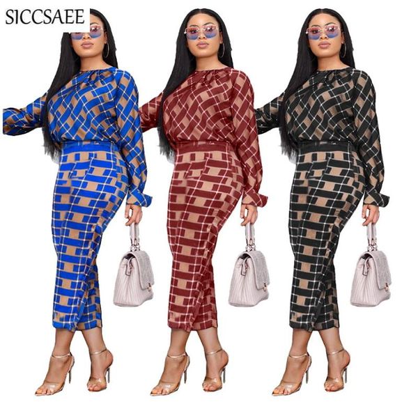 

two piece dress plaid printed set checkered outfits for women flare sleeve pullover long pants matching sets clothing casual suit, White
