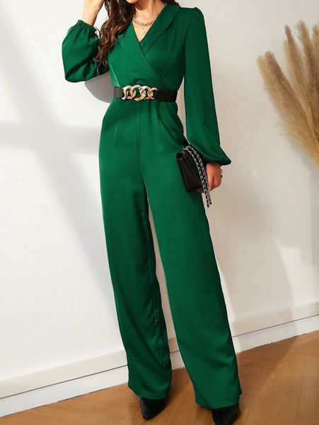 

satin shawl collar bishop sleeve shirt jumpsuit without belt u2gd#, White