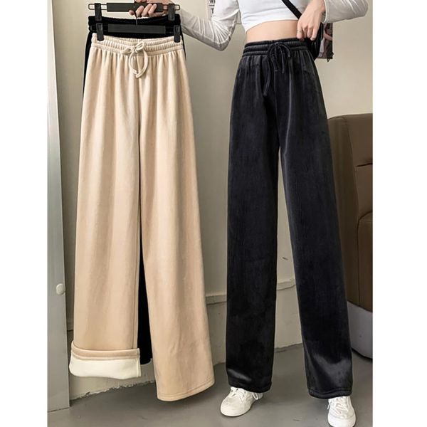

women's pants & capris golden velvet thickened wide leg autumn and winter 2021 high waist plush straight show the trend of, Black;white