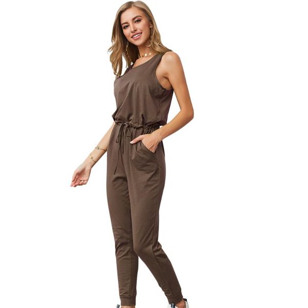 

women's jumpsuits & rompers with pockets casual long pants drawstring waist shopping daily sleeveless cotton blend solid fitness lightw, Black;white