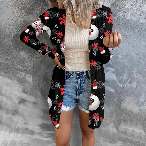 

Christmas creative fashion women's jacket button long sleeves, Black;brown