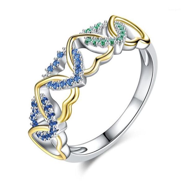 

wedding rings 100% fashion and two-tone ring color micro-inlaid winding heart-shaped couple creative love1, Slivery;golden