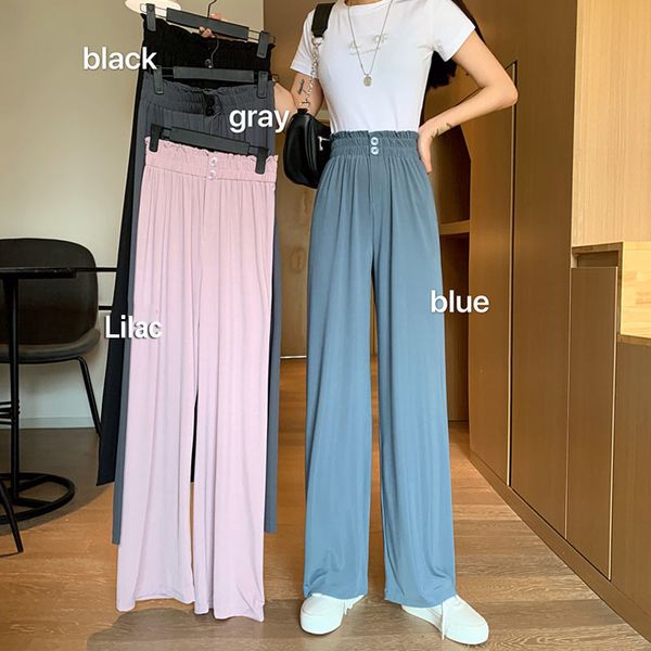 

2021 new women high waist drape spring summer thin straight lilac solid casual trousers elastic wide leg pants cfh5, Black;white