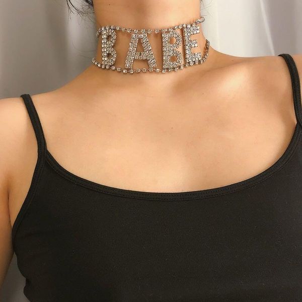 

chokers fashion european and american small letter combination beibeirhine crystal necklace exquisite lady party gift, Golden;silver