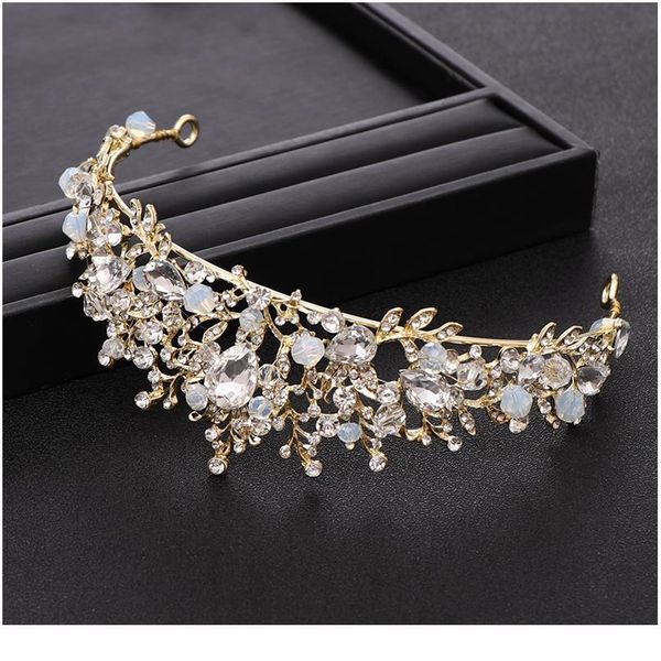 

trendy handmade beading crystal gold wedding crown princess taira headpiece dress bridal hair accessories wedding hair qylfvy