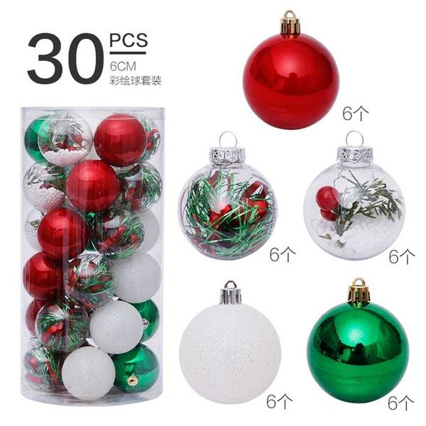 30 pcs Natal bola decoração ao ar livre natal ornament bolas de árvore casa festa de presente pendente 211018