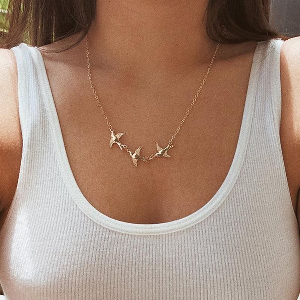 

pendant necklaces trendy animal birds for women girls elegant simple three swallows necklace fashion jewelry gifts, Silver