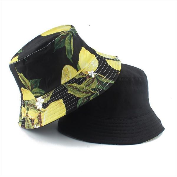 

autumn two layers bucket cap women men panama hat reversible lemon print bob hip hop gorros fisherman, Blue;gray
