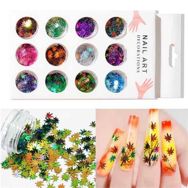 

nail glitter 1box christams series art sequins shiny design laser flakes leaves decorations, Silver;gold