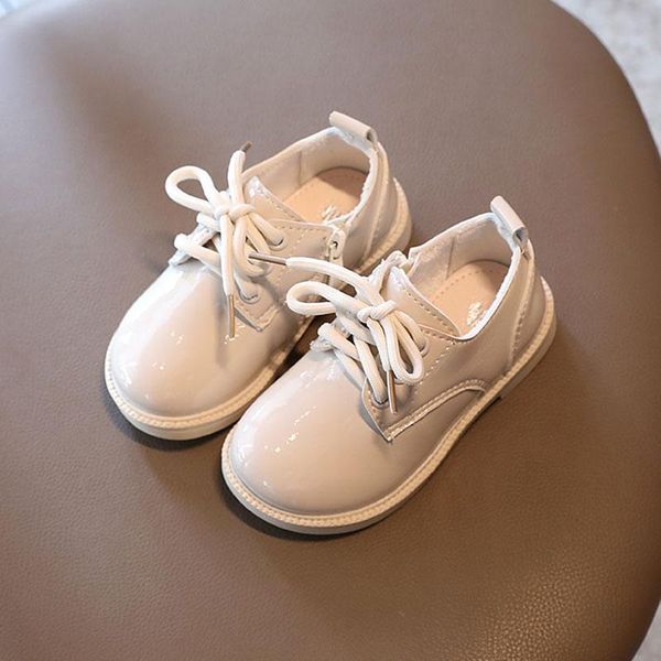

flat shoes kid patent leather lace-up boy girl square heel round toes baby child 2021 autumn retro walk shoe 21-30 beige, Black;grey