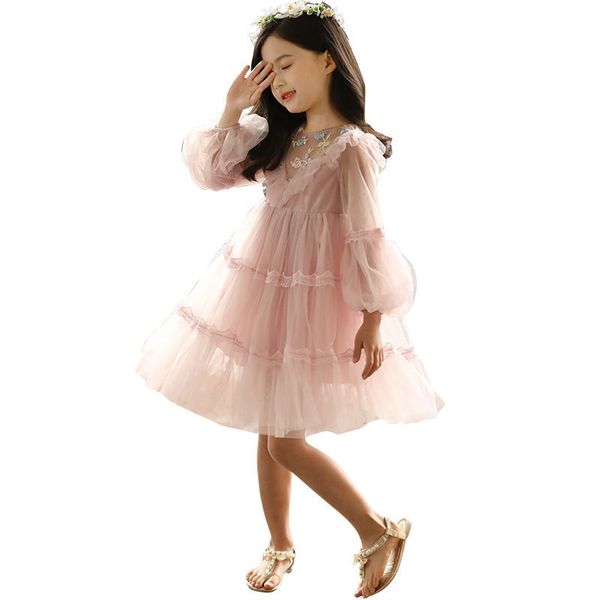 White Lace Tulle Dress Idade para 3 - 12 anos de meninas Garotas Graduação Gravação Ruffle Sem Mangas Soltos Princesa Princesa Traje 210303