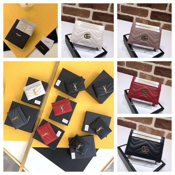 

2021new gucci lv y.s.l fashion card holders woman letter mini wallet wholesale designer pure color genuine leather black wallet with box, Red;black