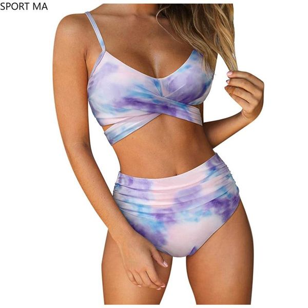 

women's swimwear fashion 2021 women soild print bikini set push up padded high waist bathing suit beachwear #1g, White;black