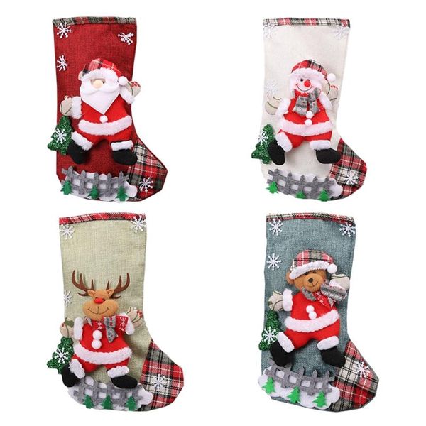 

christmas decorations stockings, stocking with santa, snowman, reindeer, bear, xmas decor for farmhouse party ornament