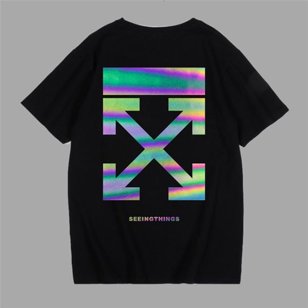

hip hop fashion brand seven color reflective off arrow pure cotton summer round neck short sleeve t-shirt lovers' wear men's andon, White;black