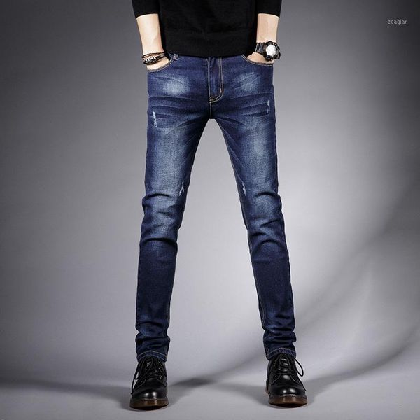 

men's jeans men stretch long pants pencil skinny trousers denim, Blue