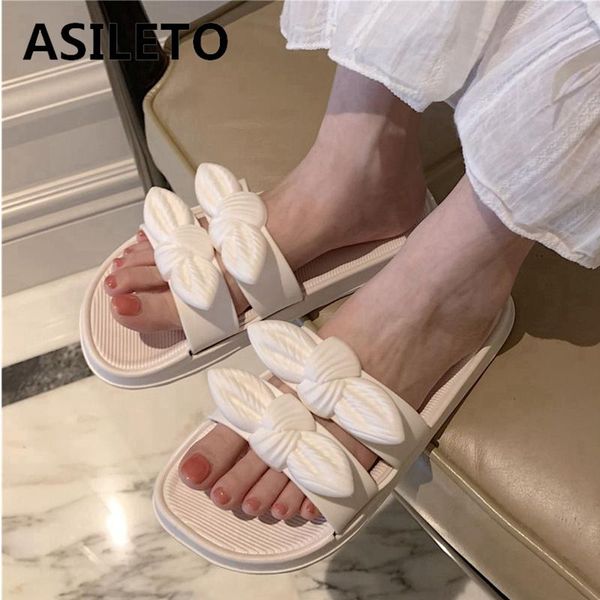 

asileto new 2021 women slippers open toe 2.5cm heels slip-on bowtie stylish sweet soft comfort simple size 40 summer f1159, Black