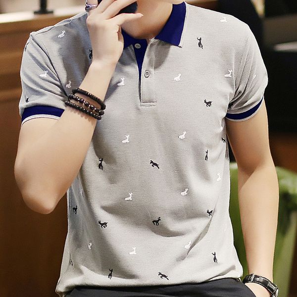 

fawn summer slim print collar men's polo shirt short sleeve t-shirt, White;black
