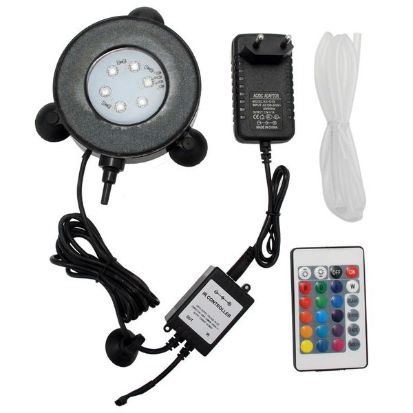 

aquariums lighting europe plug rgb aquarium round light spotlights garden pond pool increase oxygen fish tank air stone bubble + 24key remot