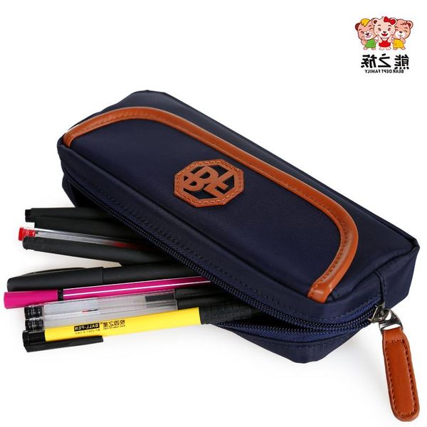 

pencil clan printing case, bear's stationery multi-function capacity, nylon solid color bag simple style hand large new jugnk